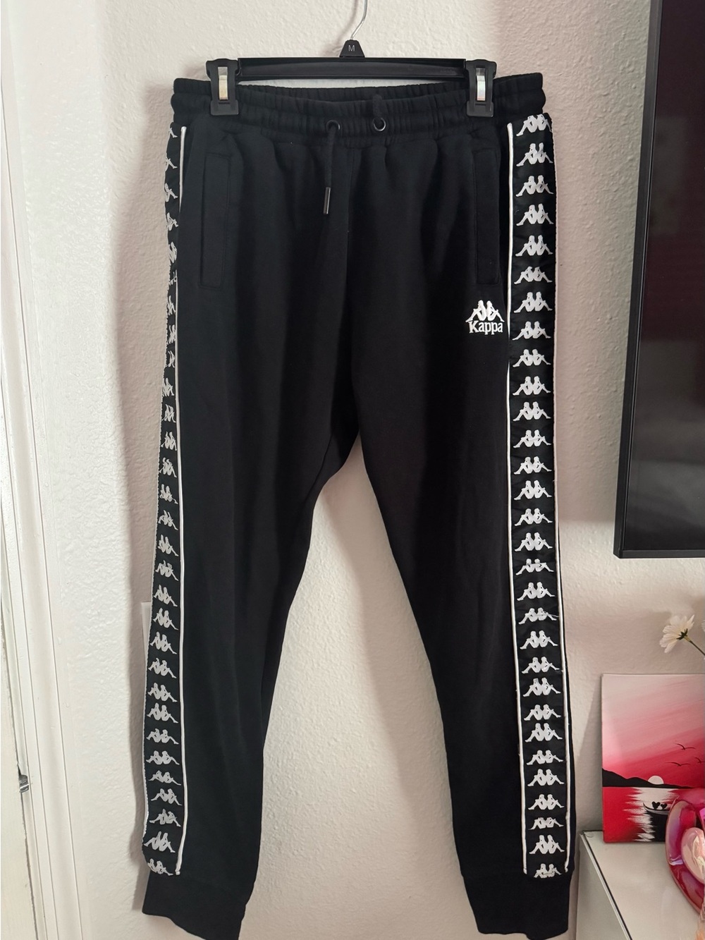 Kappa Black Joggers with White Logo Tape
